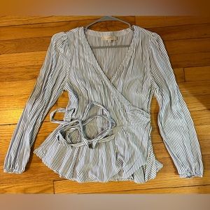 White and navy striped LOFT blouse, size S.
